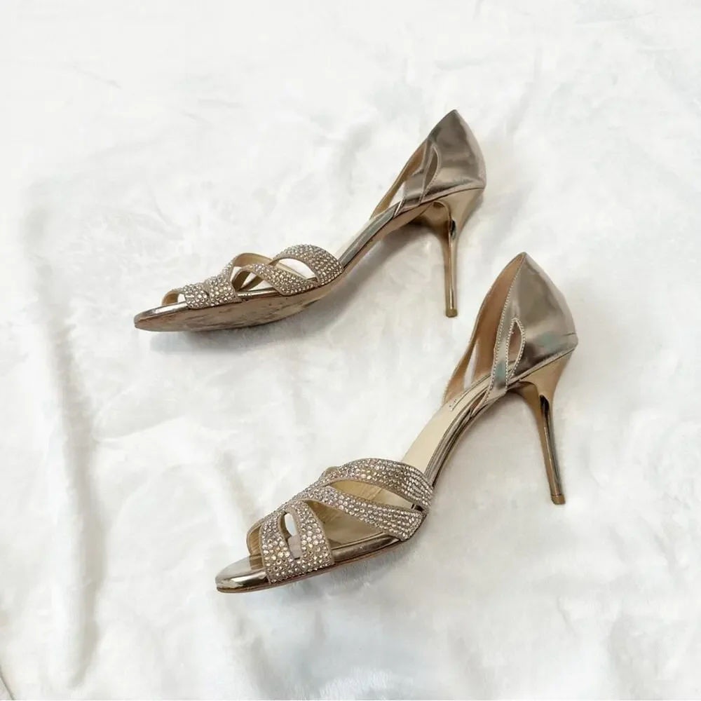 Jimmy Choo Metallic Strappy Heels rhinestone gold size EU 41 designer